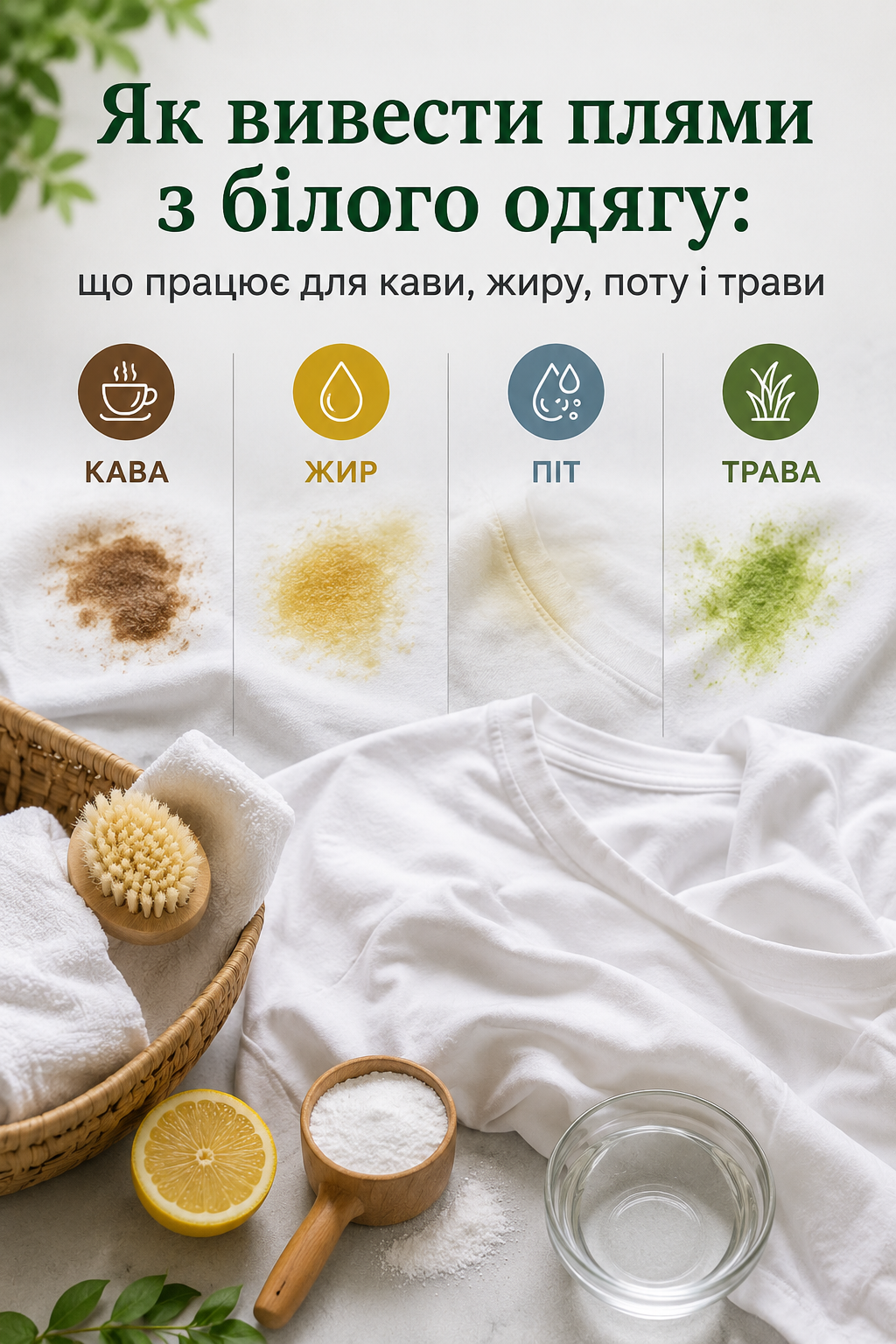 Як вивести плями з білого одягу: що працює для кави, жиру, поту і трави